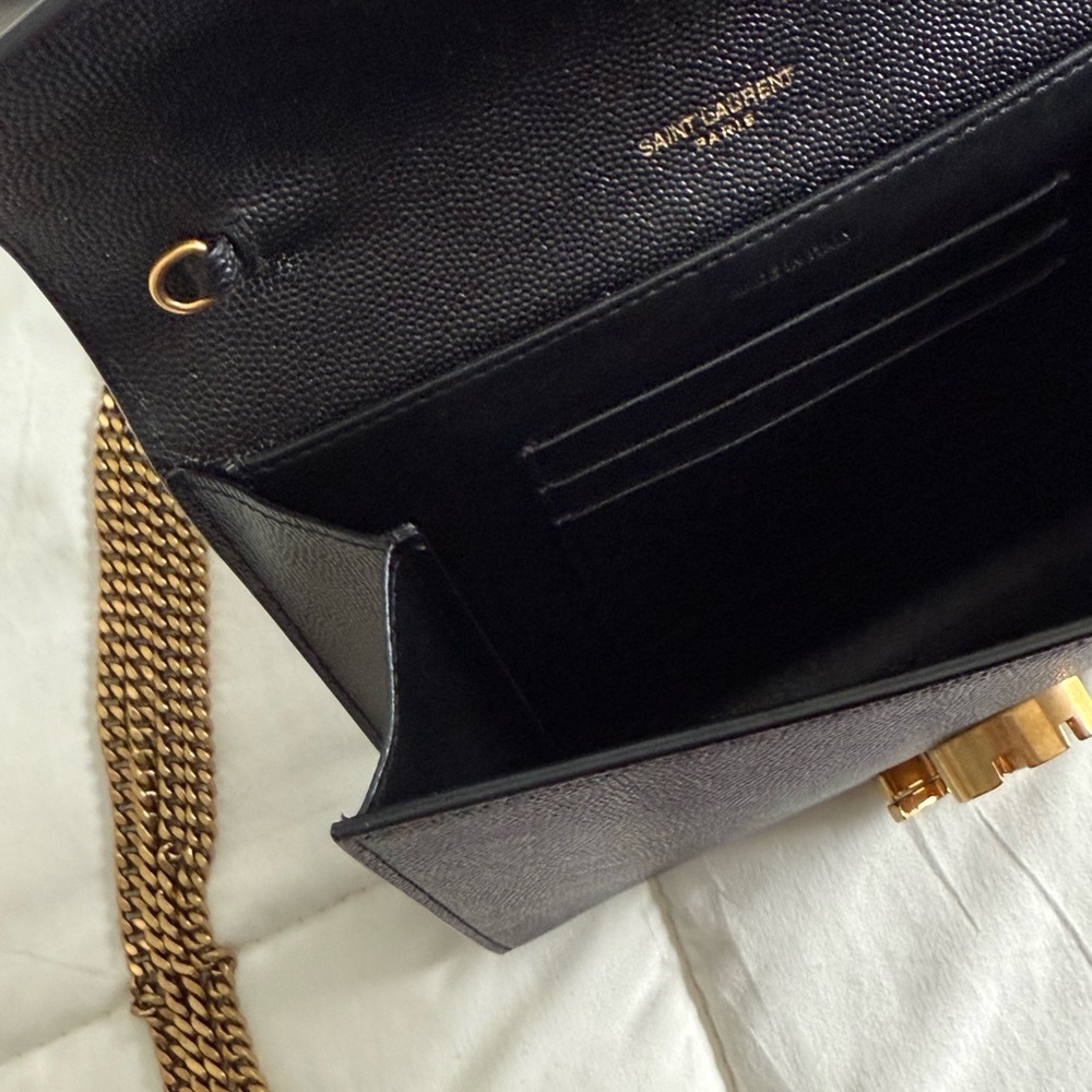 Saint Laurent Black and Gold Leather Clutch with YSL Emblem - Picture 8 of 8